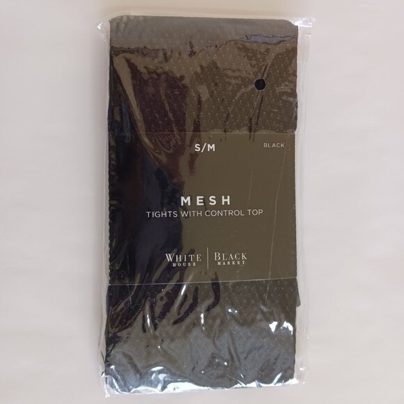 White House Black Market Women's Black Mesh Tights With Control Top Size S/M - Picture 2 of 9